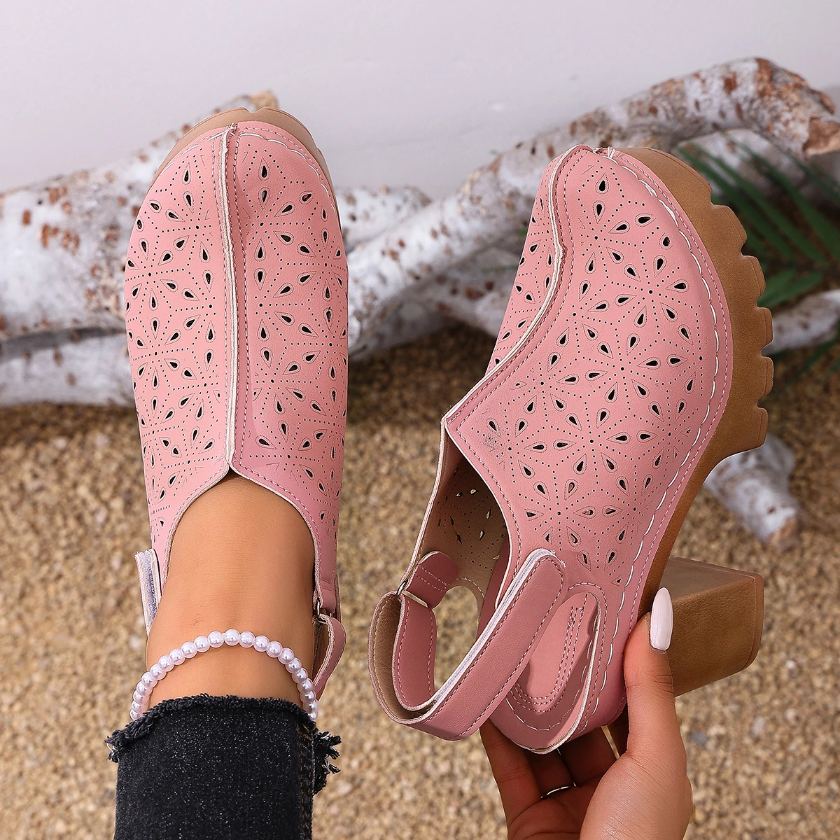 

Summer Women Comfortable Sandals Elegant High Heels Sandals Thick Bottom Summer Shoes Large Casual Thick Bottom Shoes Women