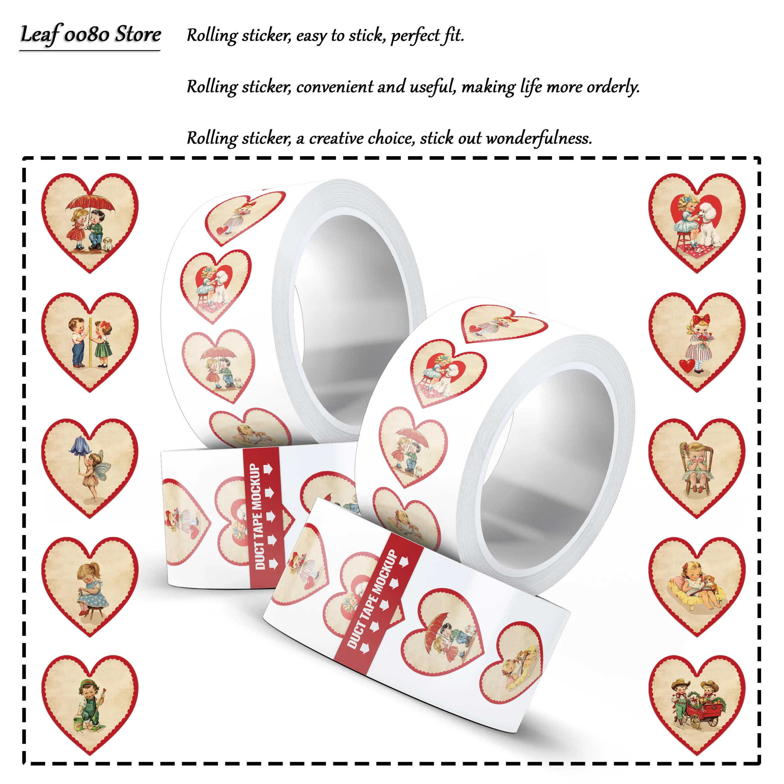 

500PCS Vintage Heart Shape Roll Stickers American style Graffiti Decals For Laptop Scrapbook Guitar Fridge DIY Cartoon Stickers