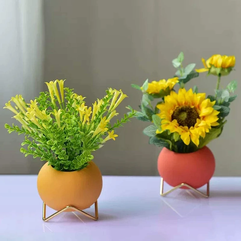 

modern vase Small Flower Vase Set of 3, Modern Ceramic Vase for Living Room Decor Yellow Blue Orange Round Vase for Faux Flowers