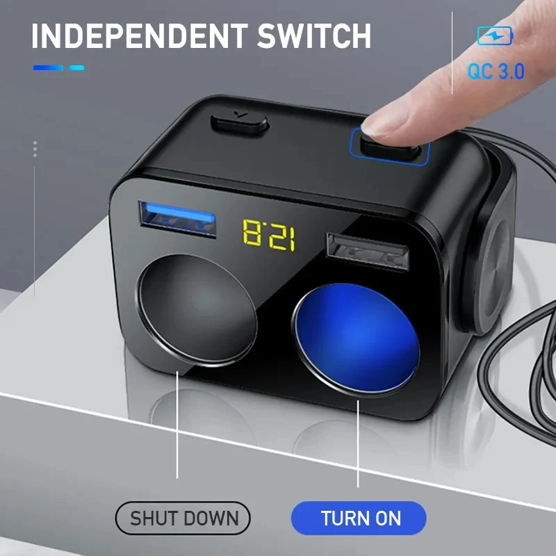 Car Cigar Jack Socket Adapter Auto Cigarette Lighter QC3.0 Fast Charger Dual USB Multi-function Socket Splitter for Car