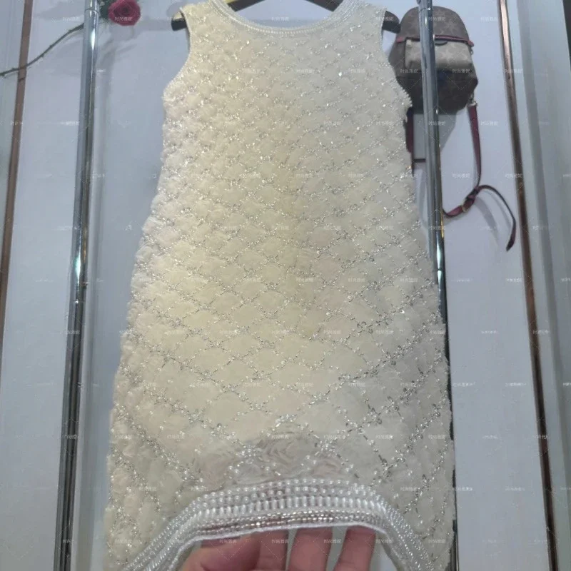 2024 Autumn New Thai Sleeveless Heavy Industry Niche Design Sequined Pearl Bead Vest Dress For Women