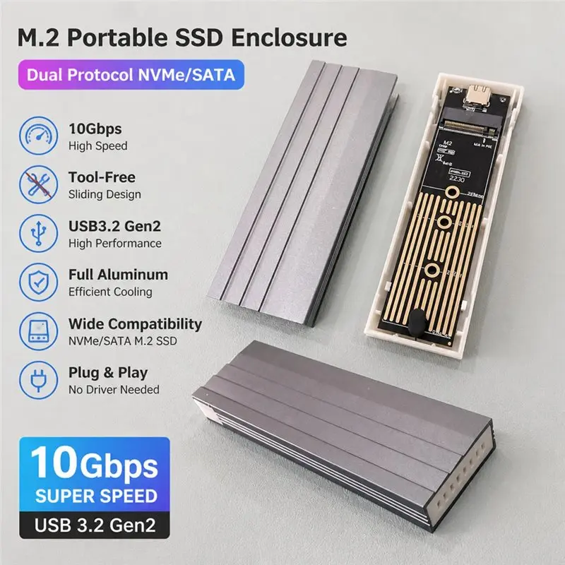 T23C M2 SSD Case Nvme SATA Dual Protocol 10Gbps USB 3.2 Gen2 USB-C External Enclosure Adapter For PC B