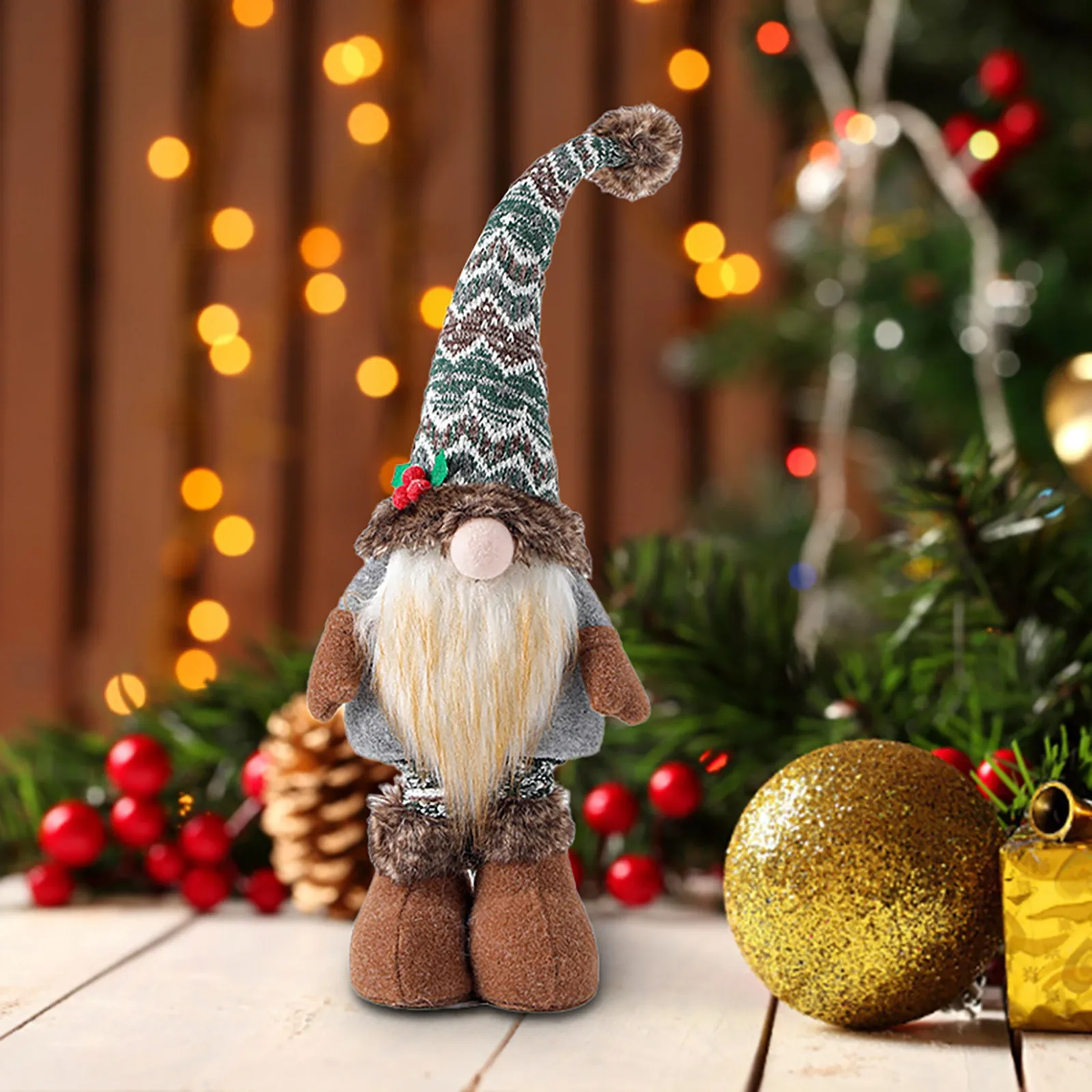 Christmas Decoration Desktop Faceless Gnome Standing Doll Plush Elf Decoration Luminous Decoration Doll Desktop Ornament