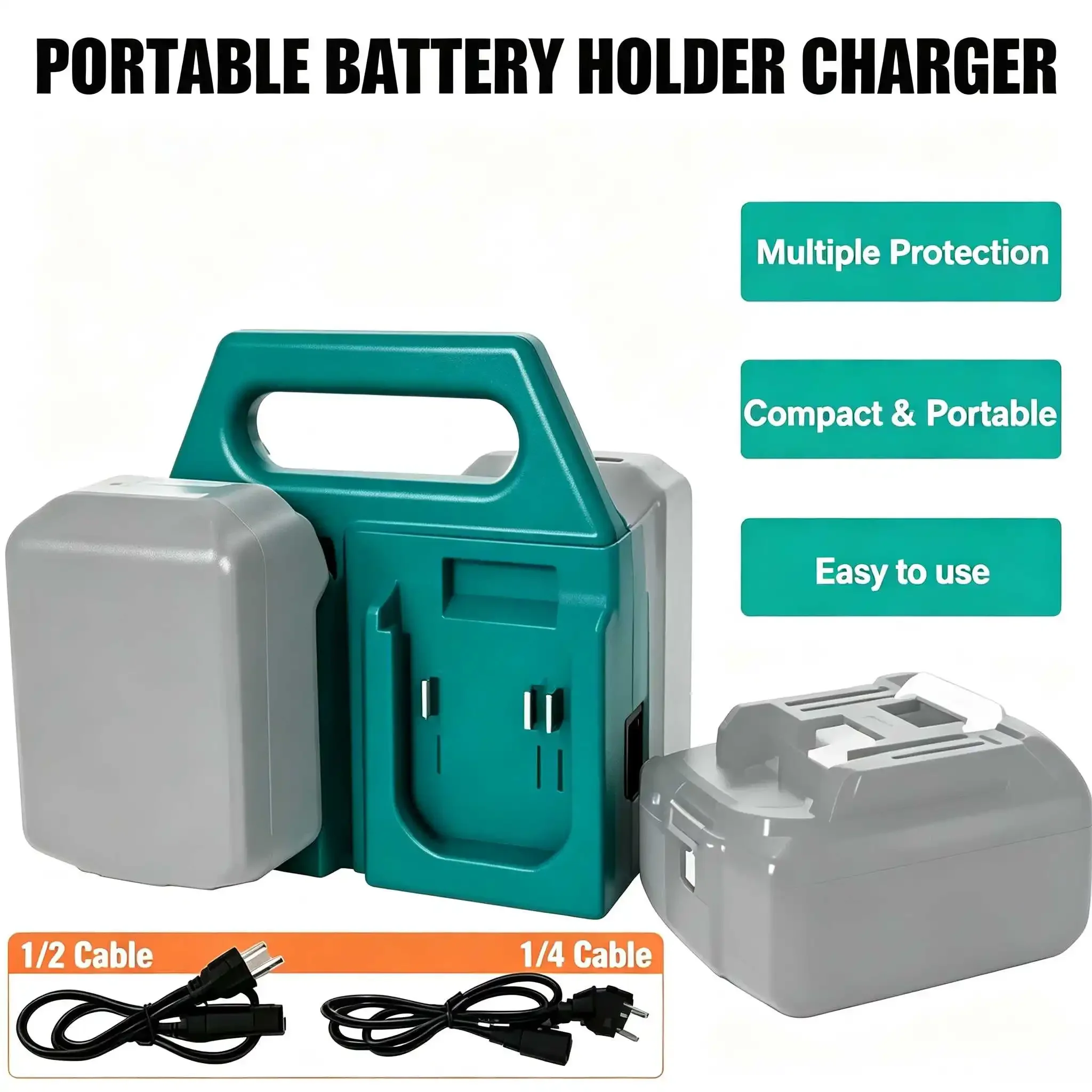 Portable 4-Bay Battery Charger Holder, Simultaneous Charging Bracket for 18V-21V Slide-Style Lithium Batteries