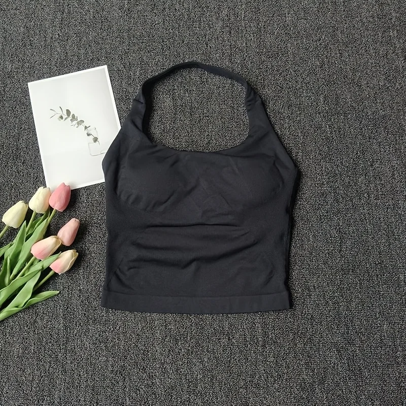 Women's Halter Neck Backless Camisole Sports Set with Padded, Shockproof Yoga Tank Top for Gym Fitness Workout & Daily Outdoor W image 5