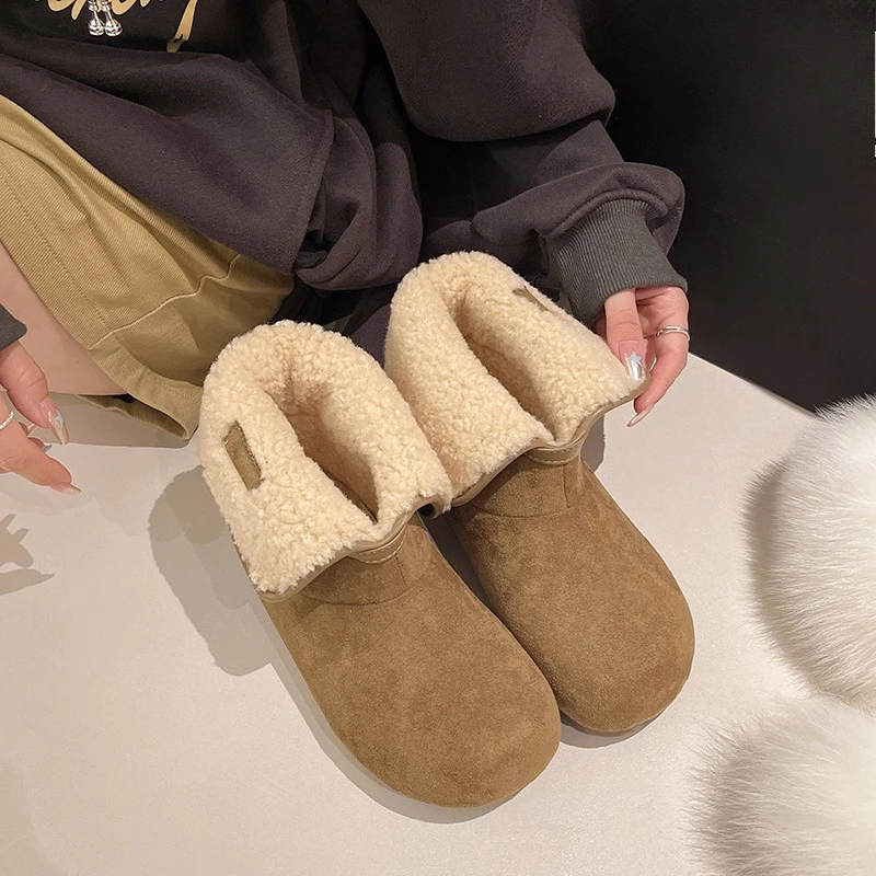 أحذية الثلوج موضة جولة تو كم الجلد المدبوغ الدافئة لينة وحيد المضادة للانزلاق مقاومة للاهتراء حزام مشبك الجوارب