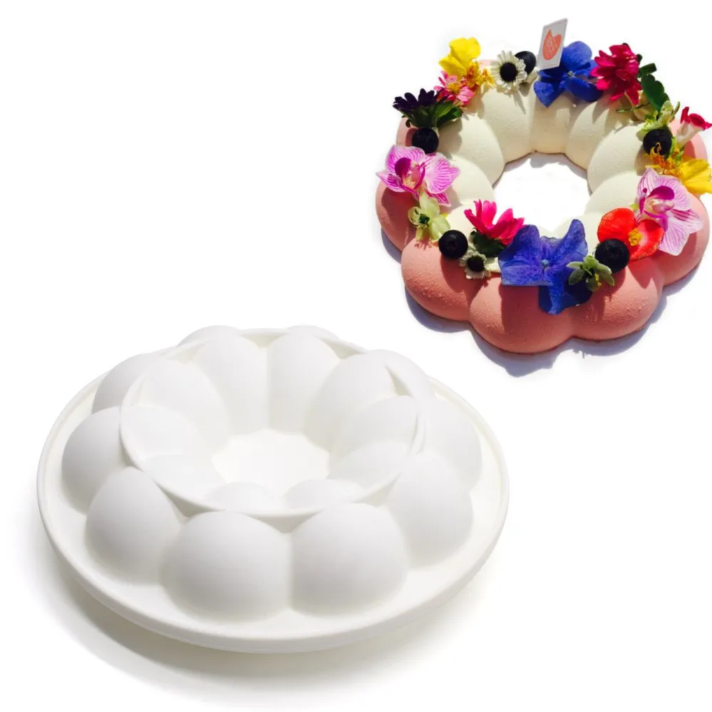 Round Corrugated Big Flower Mousse Cake Mould Taiji French Dessert Silicone Mold DIY Chocolate Pudding Baking Desserts Tools