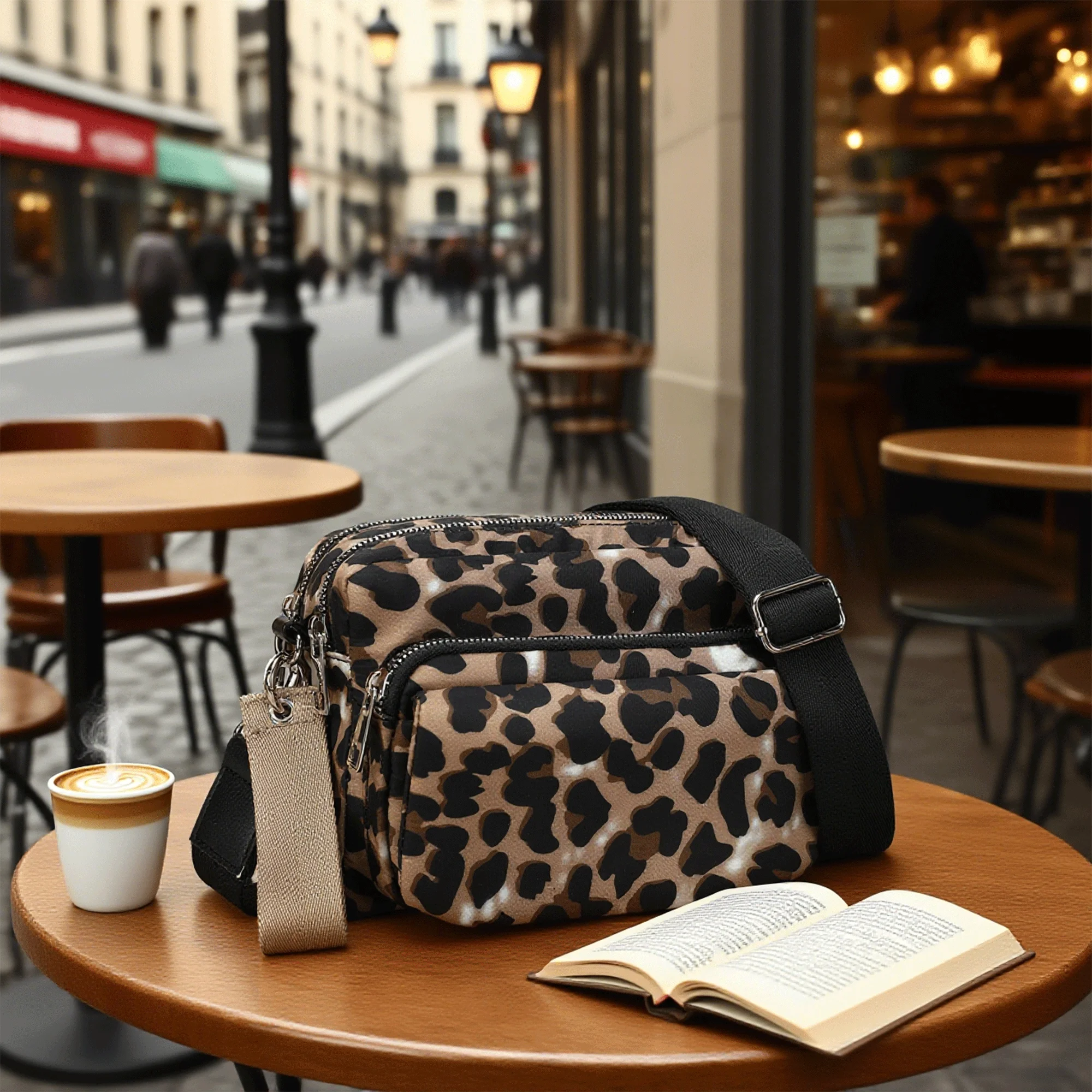 

Сумка через плечо с леопардовым принтом, большая вместимость, регулируемый плечевой ремень