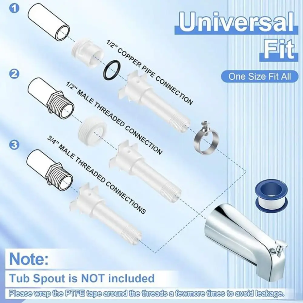 Universal Repair Kit Tub Spout Adapter 1/2'' Copper Pipe Sturdy Bathtub Faucet Adapter Tub Spout Diverter Bathroom Supplies