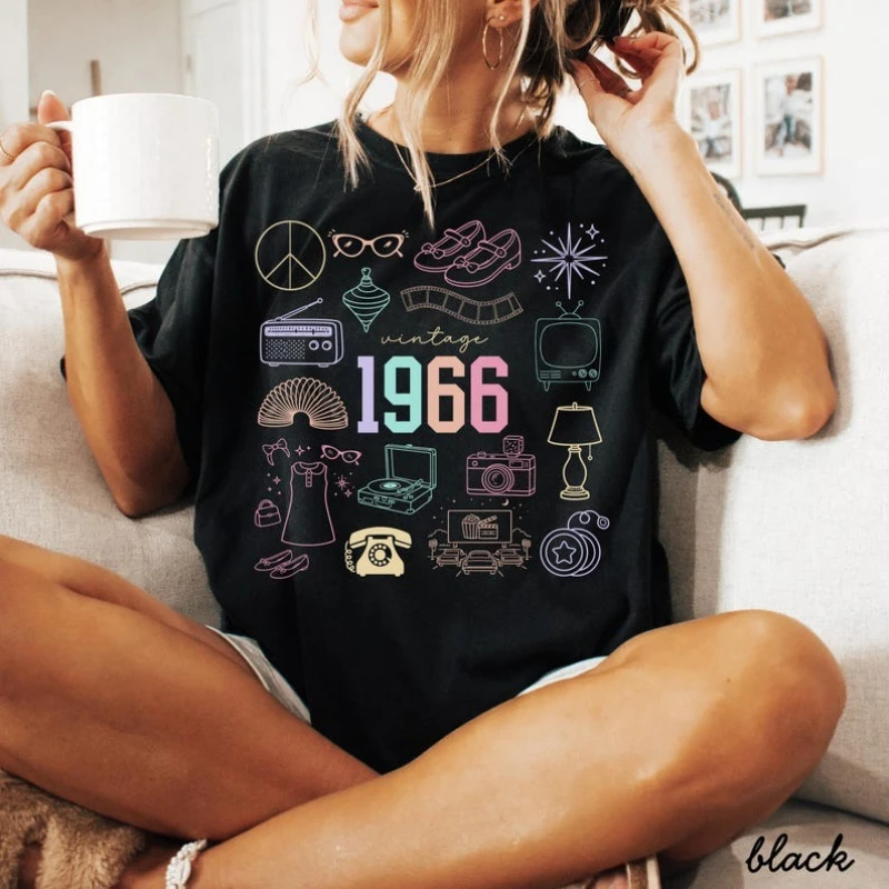 Birthday Shirtfor 60t Gift Happy Shirt 1966 Sixty Bday Vintage Classic Fashion Streetwear Crewneck Short-sleev Graphic Tshirts