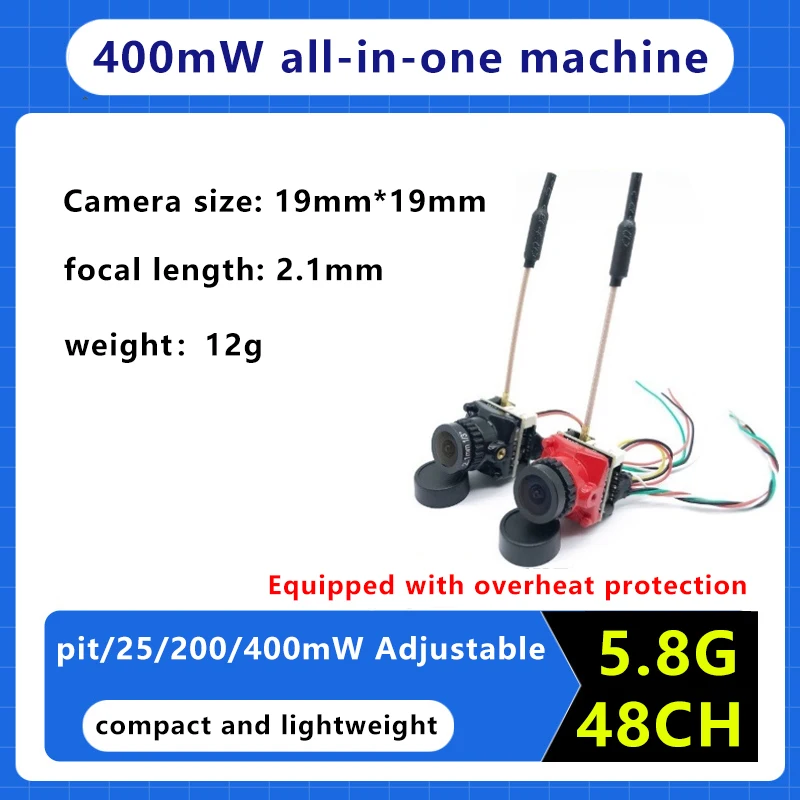 SLONWAKE FPV 5.8G 400mW 올인원 기계 과열 보호 기능 DC 5-24V 12g 카메라 1500TVL RC 드론용