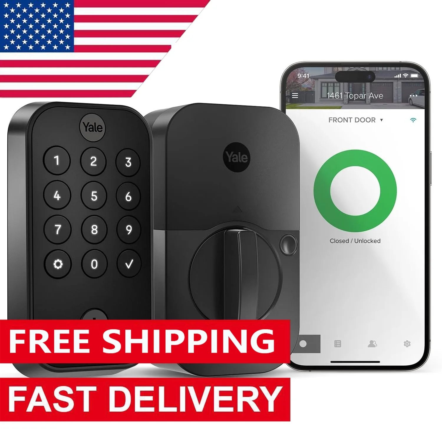 Security Lock with Wi-Fi, Connected Keypad Smart Lock for Front Door or Back, Door Lock with Code and Back-Up Key