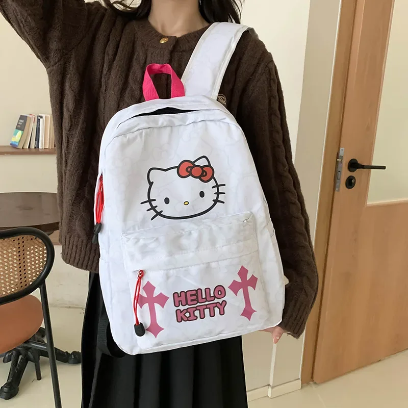 Mochila con estampado de dibujos animados de Hello Kitty para niñas, campus japonés de Instagram, almacenamiento para estudiantes de gran capacidad, versátil, blanco, nuevo estilo