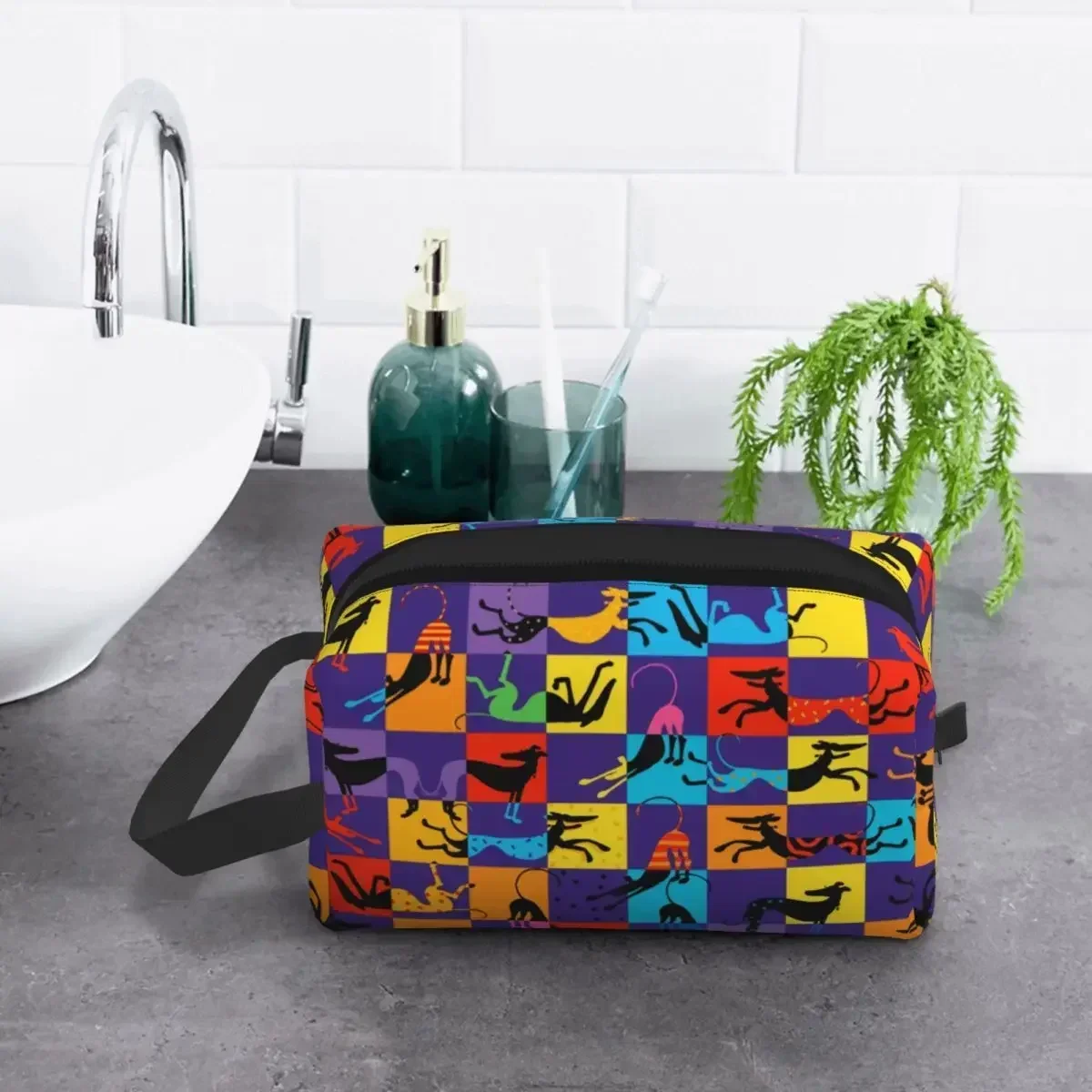 Cute Hounds Greyhound Dog Travel Toiletry Bag for Women Animal Pop Art Cosmetic Makeup Organizer Beauty Storage Dopp Kit