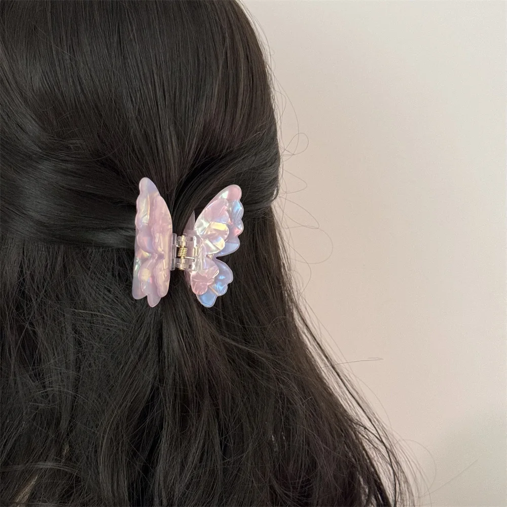 Girl Double-deck Acetate Shark Clips Sweet Exquisite Butterfly Hair Claw Summer Fairy Hair Claw Clip Hair  Accessories for Women