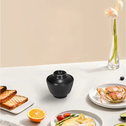 Liten misosoppskål i imiterat porslin, täckt, mini-matbehållare i japansk stil, värmetålig liten skål 10 best sales misosoppa skål - №2