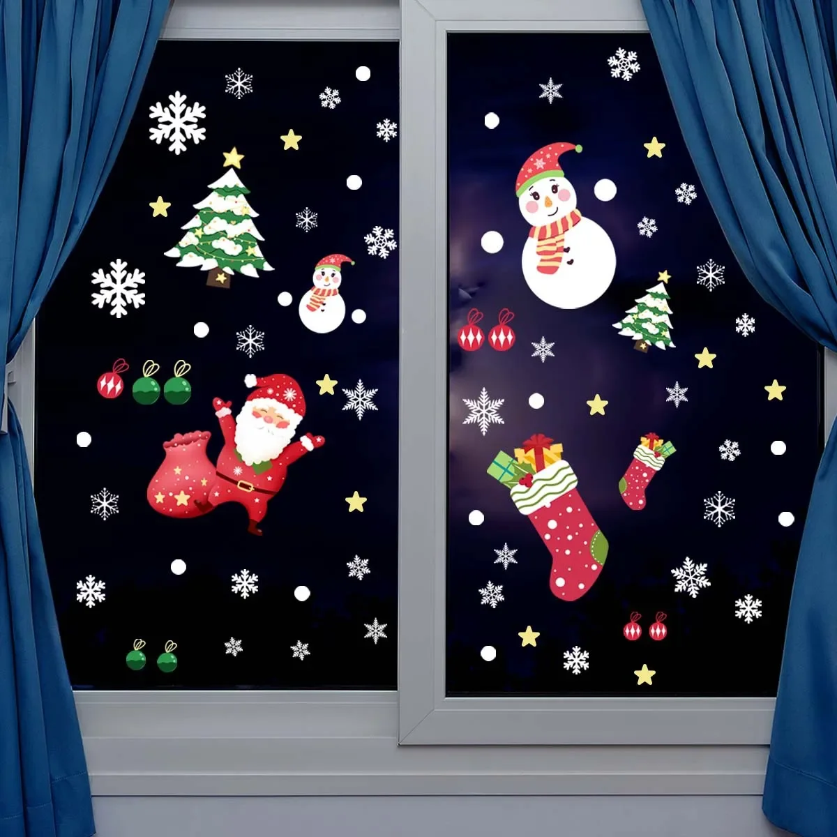 Santa Claus Snowflakes Christmas Wall Stickers Electrostatic Stickers Window Glass Double Sided