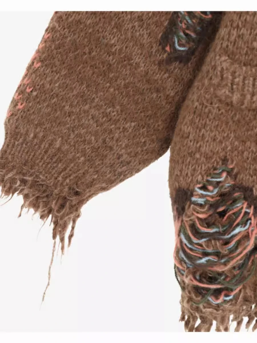 불규칙한 스플라이싱 프레이드 니트 오픈 가디건 여성용 봄 신상 유니크하고 매우 아름다운 스웨터 코트 트렌디한 브이넥 롱 스웨터