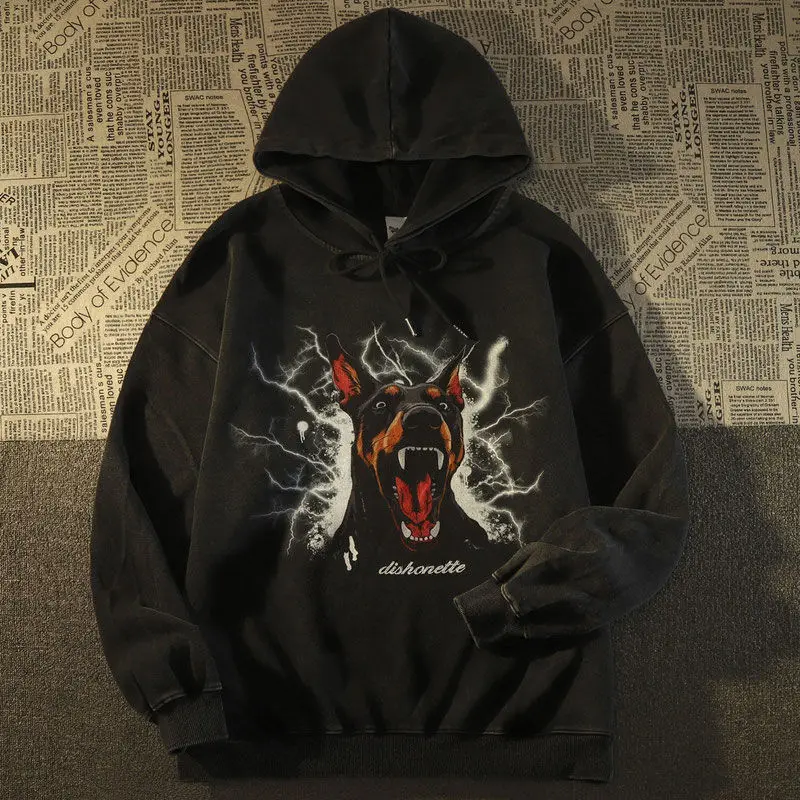 Amerikanische Hip-Hop-Trendmarke Doberman Hoodie Männer und Frauen Frühling und Herbst Europäische und amerikanische Straße übergroße Jacke Top