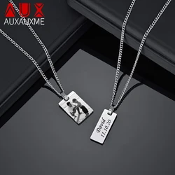 Auxauxme Custom Photo Name Rectangle Pendant Necklace Stainless Steel Laser Engraved Text Logol Jewelry Gifts Dropshipping