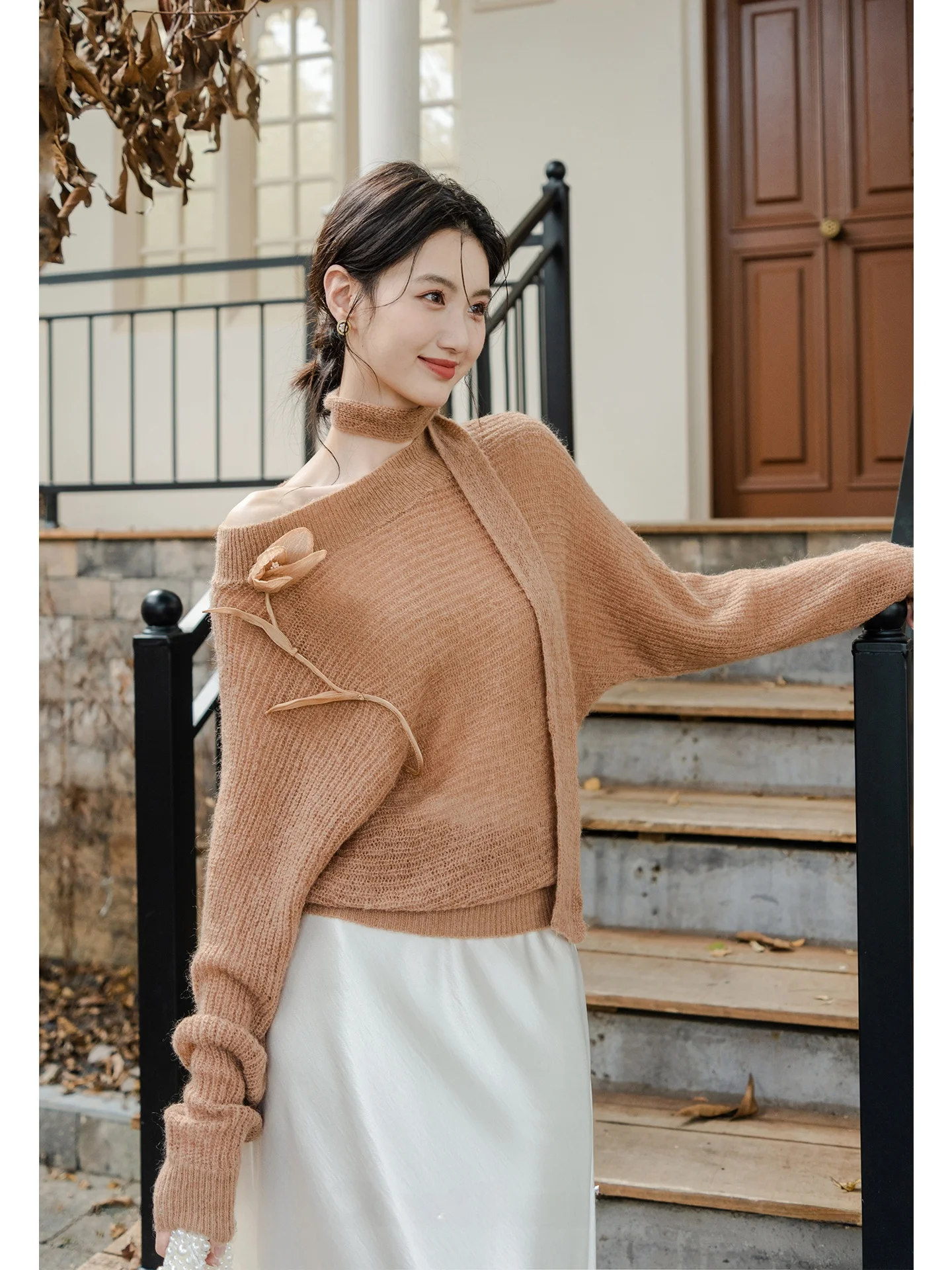 

Женский вязаный свитер на одно плечо с длинным рукавом для ранней осени и зимы, мягкий, простой, повседневный, удобный топ