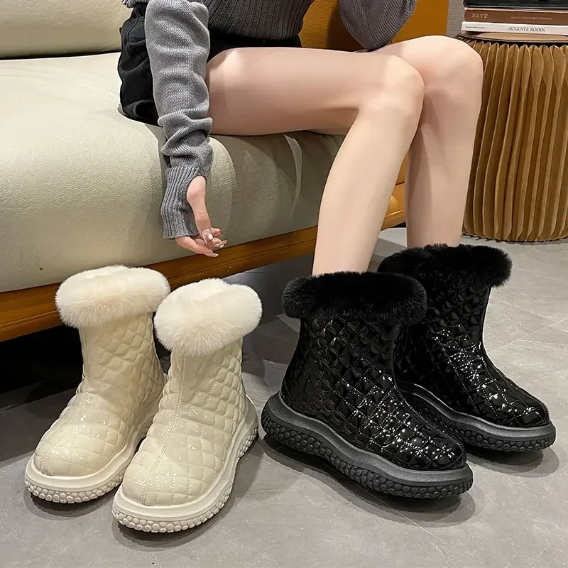 Women's Heels Woman-shoes Sneakers Platform White Shoes Roses Thick Sole Fashion Slip-On Boots Rubber PU Basic Solid Round Toe A