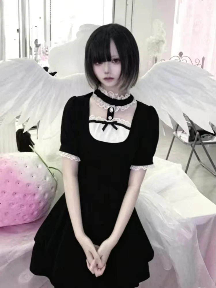 

Vintage Girly Y2k Lace Ruffle Short Sleeve Tartan Shirts Japanese Gothic Lolita Casual Tops Young Ladies Daily Fashion Blouses