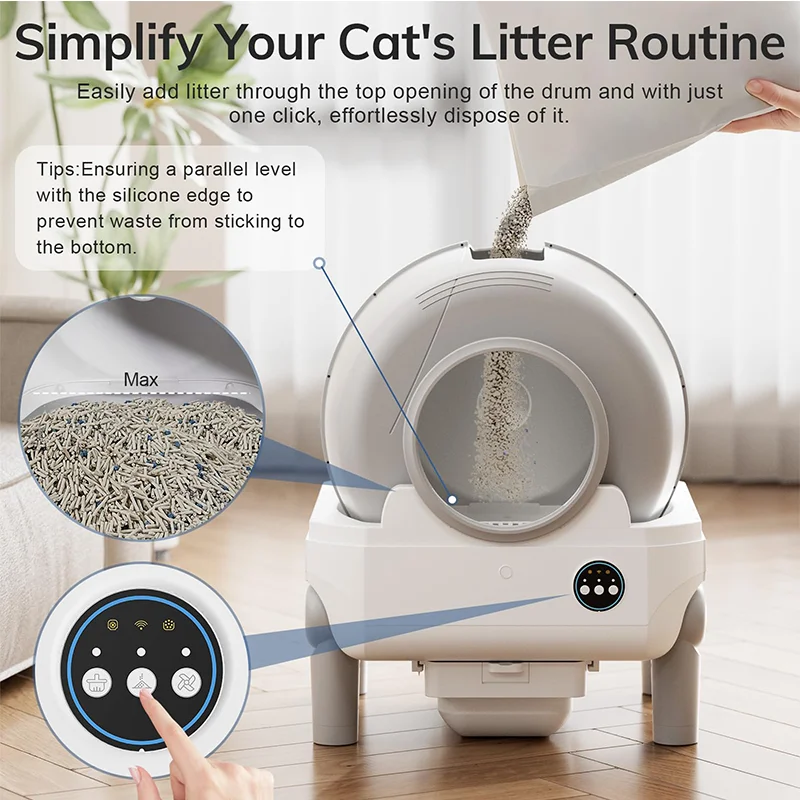 Banheiro para gatos com tubo de ventilação, caixa de lixo automática, caixa de lixo para gatos, 4 sensores de gravidade, aplicativo Wi-Fi 80L, 5G