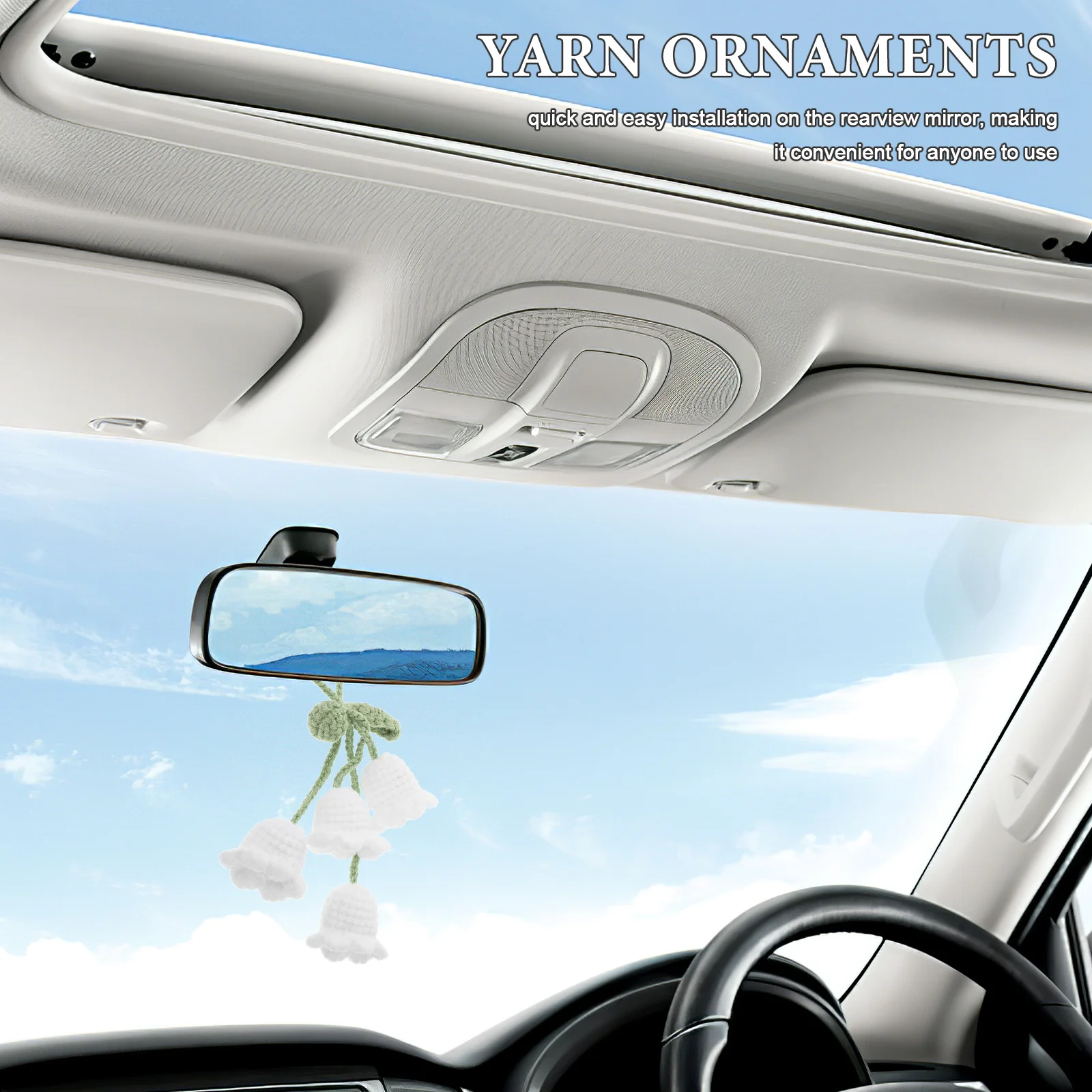 

Handmade Crochet Car Hanging Accessories Knitted Orchid Flower Keychain Rearview Mirror Pendant Cute Car Decor Crochet Plant