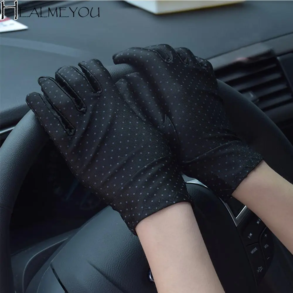 

Etiquette Fashion Spring Elastic Spandex Anti-UV Dots Gloves Sunscreen Women Gloves Driving Gloves