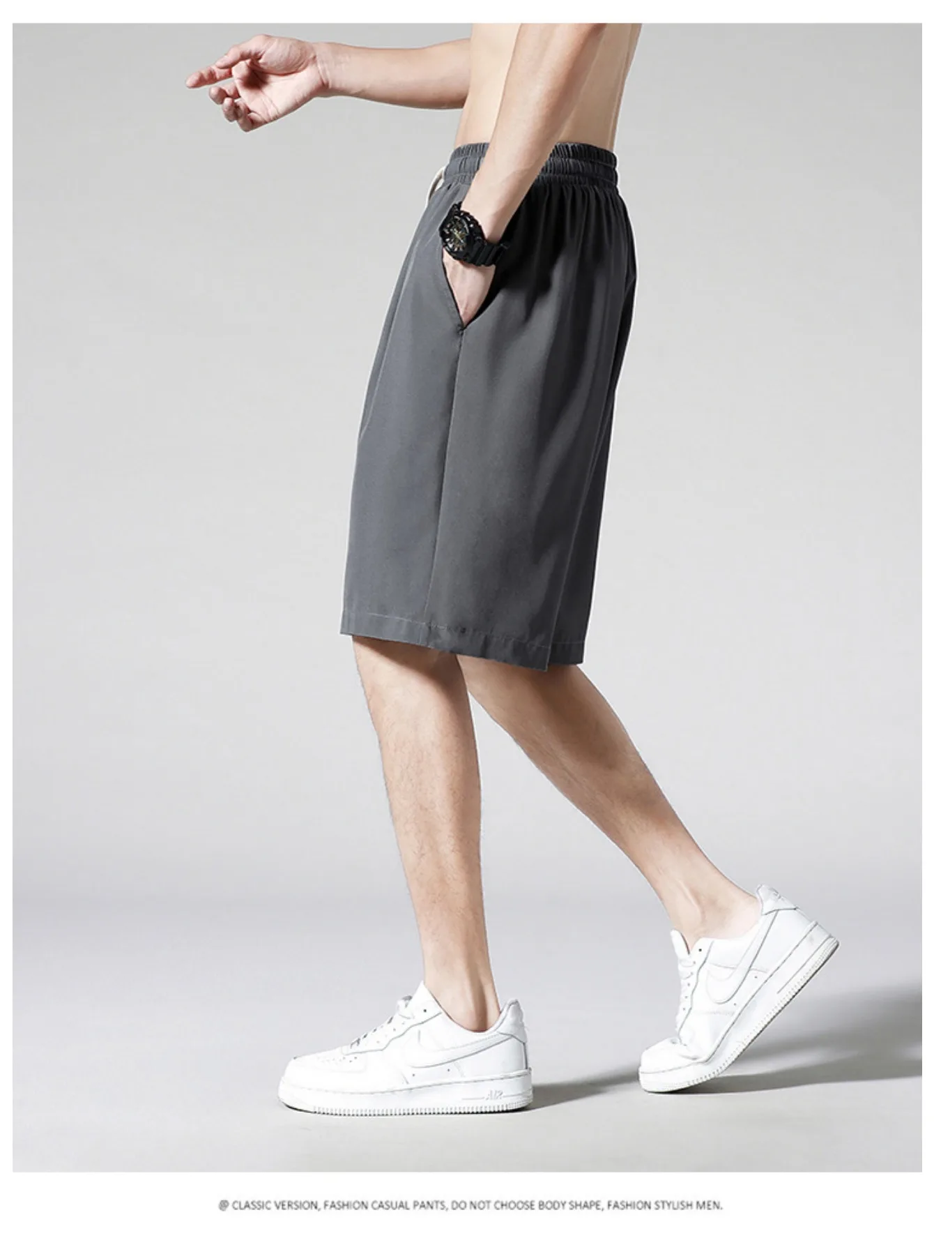 شورت رياضي قطني خفيف الوزن للرجال، شورت رياضي فضفاض مناسب للجيم، نمط رياضي، لون سادة، سراويل كاجوال، ملابس رجالية