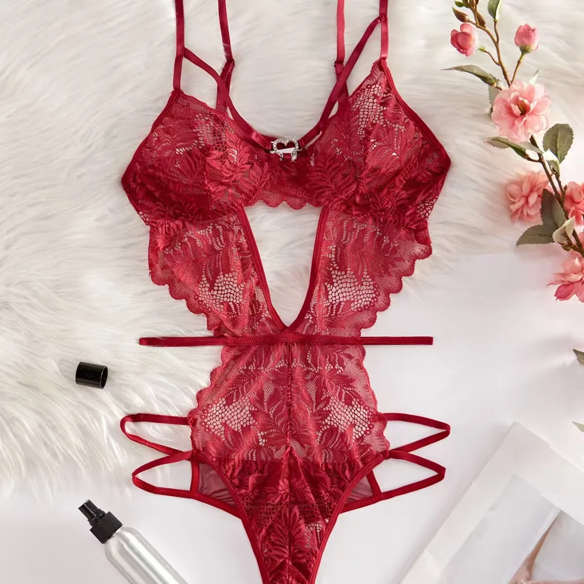 جديد مثير الدانتيل الشفاف بروتيل بذلة جوفاء عارية الذراعين المرأة بيجامة الحسية المثيرة الساخن رقيقة جدا العميق الخامس الرقبة ارتداءها #2