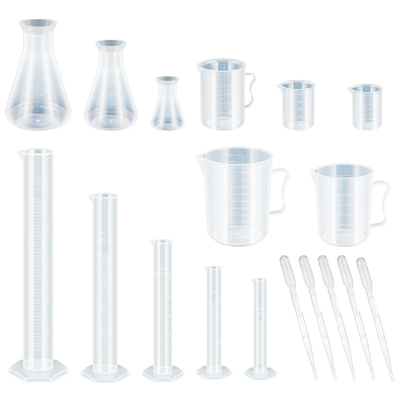 BMBY-5 Pcs Graduated Cylinder , 5 Pcs Plastic Beaker , 3 Pcs Plastic Flask And 10 Pcs Plastic Transfer Pipette