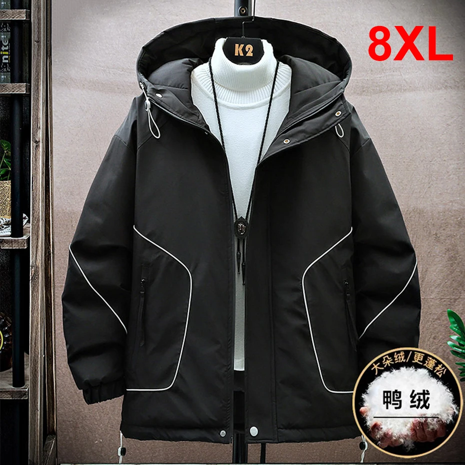 

8XL Plus Size Down Jacket Men Winter Warm Thick Jackets Fashion Cargo Puffer Jacket Winter Hooded Down Coat Male