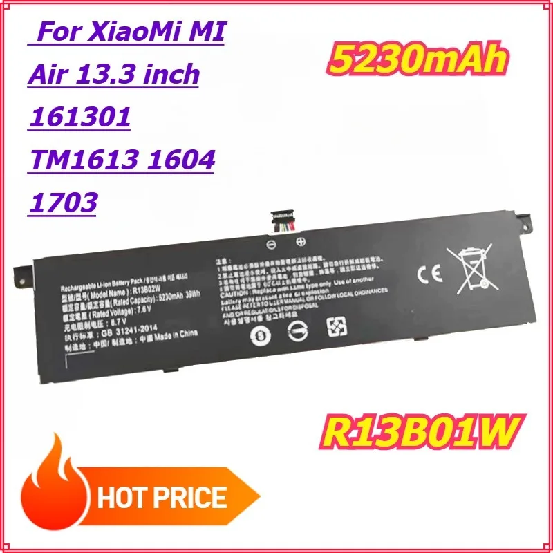 

5230mAh R13B01W Laptop Battery for XiaoMi MI Air 13.3 Inch 161301 TM1613 1604 1703 Fit R13B02W 7.6V