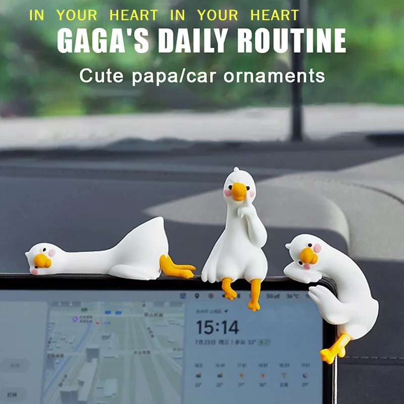 【X】Resin Cartoon Animal Decor For Desk Car Dashboard TV Monitor Gift Idea Cute 3D Duck Figurine Mini Resin Duck Ornament Playful