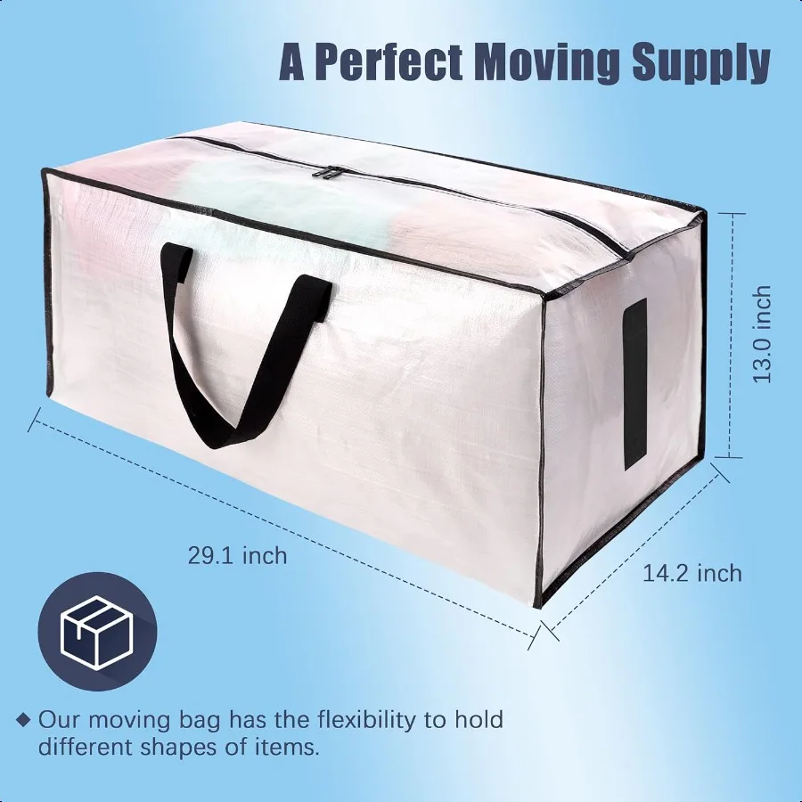 Paquete de 8 bolsas grandes y fuertes para mover con cremalleras, asas de transporte, bolsa de almacenamiento resistente al agua para ahorrar espacio, plegable y plana