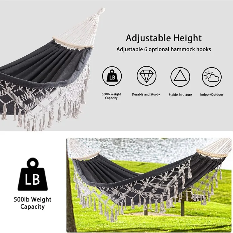 Double Outdoor Hammock Camping Indoor Leisure hammock Exotic Wind Fringe Curved Stick Camping Hammock