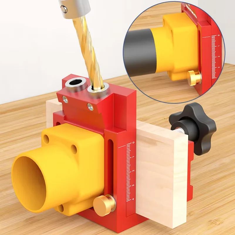 Woodworking Oblique Hole Puncher with Adapting Head Dust Suction Thick Positioning Drill Bit Hole Guide Dowel Jig Hole Locator