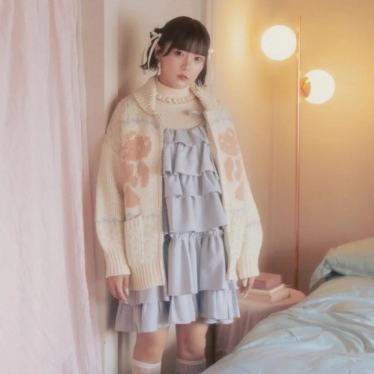 Frühling und Herbst Mädchen japanischen Stil süße süße Bär Jacquard Strickjacke Student täglich lässig gestrickte Jacke Pullover