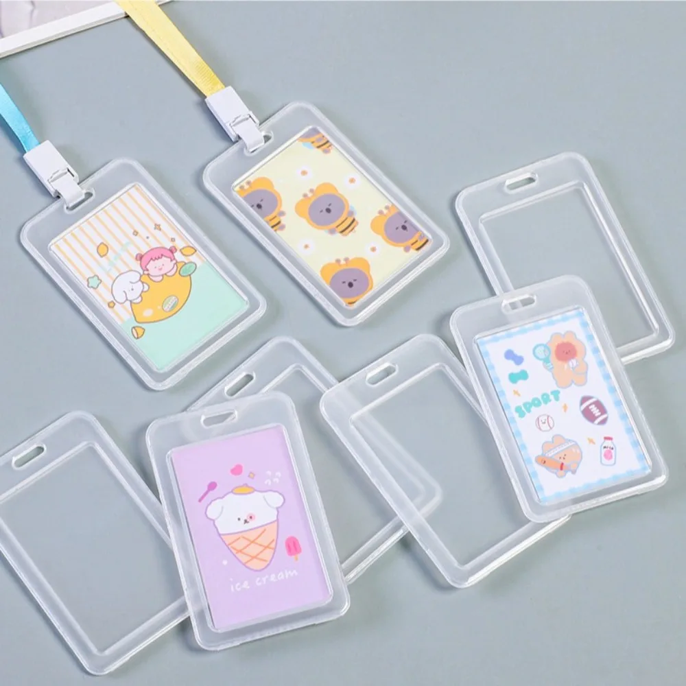 Copertina trasparente per biglietti da visita porta carte di credito per banca di autobus porta carte d'identità impermeabile custodia in plastica per biglietti da visita può appendere la corda