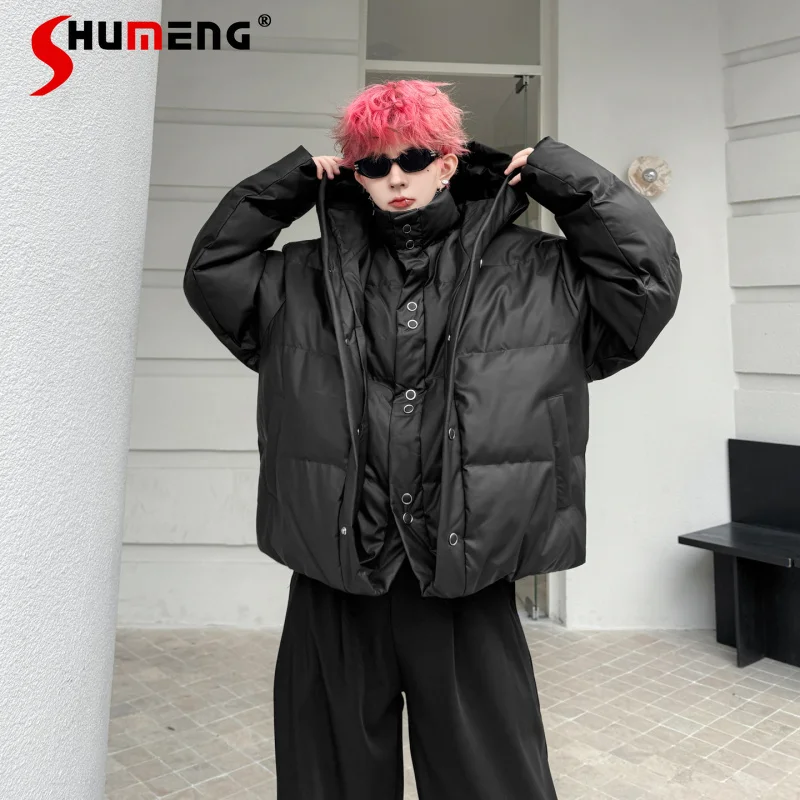 

Мужские зимние новые искусственные двухсекционные шикарные парки с капюшоном, мужские ветрозащитные теплые парки, утепленные модные универсальные удобные куртки