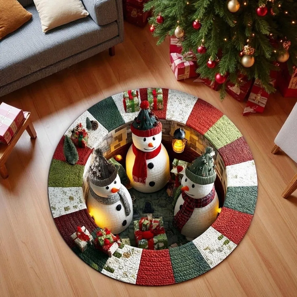 60*60cm Christmas Round Carpet Imitation Cashmere Red Santa Claus Floor Mat Anti-Slip Atmosphere Decoration Entrance Carpet