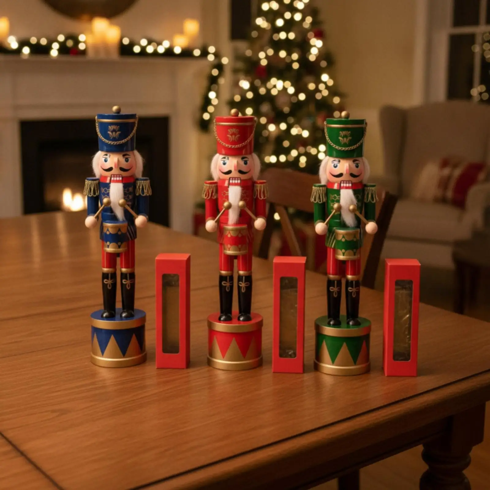 Schima Wood Soldier Nutcracker Figurine Handcrafted Christmas Decoration for Bookshelf Entryway Party Backdrop