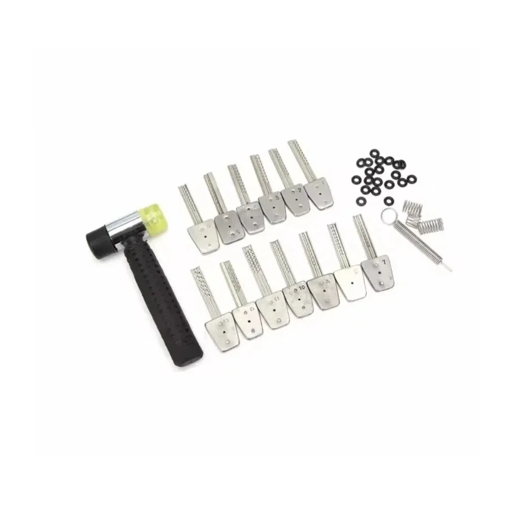 13pcs Stainless Steel Bump Keys with Hammer Set Professional PadlockShims Locksmith Supplies Repair Tools Hand Tool