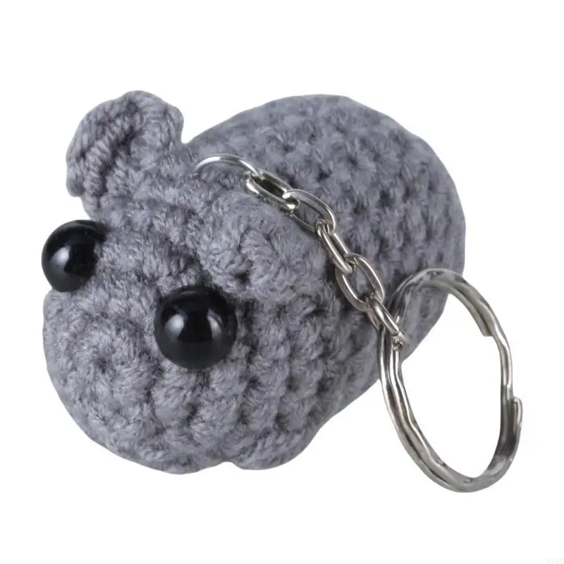 Novelty Sad Hamster Chain Plush Bowknot Keyrings Portable Bag Charm Ornament