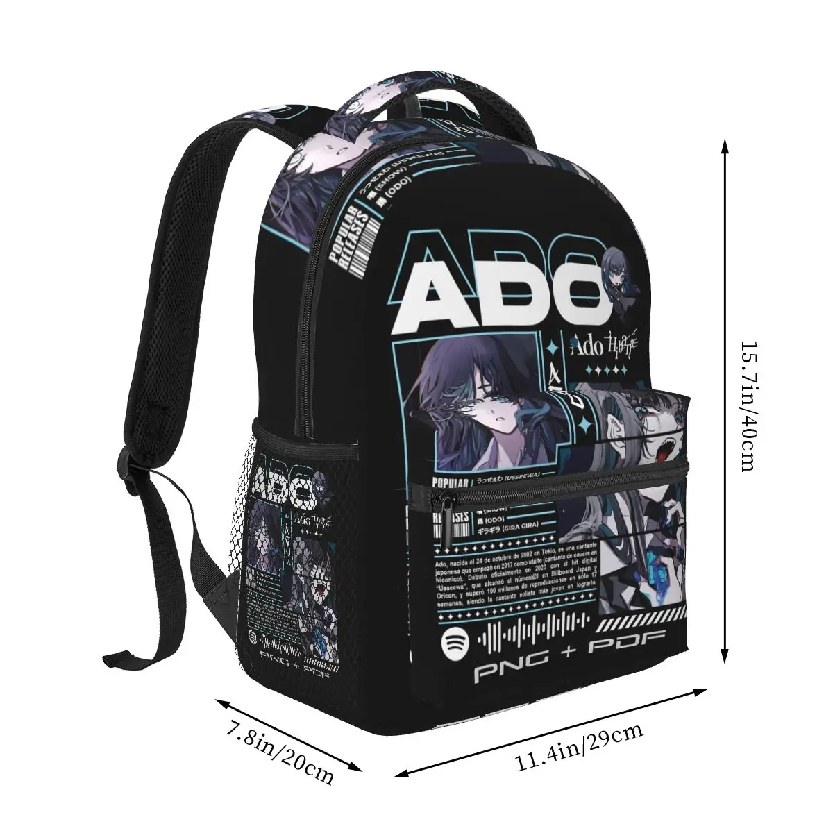 Ado World Tour Hibana Student Backpack School Bag Hiking Travel Daypack for Men Women Fashion Bookbag Shoulder Bags