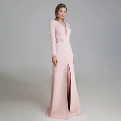 Customized Deep V Neck Evening Dresses Long Sleeves Mermaid Prom Dresses Applique Tassel Formal Party Dresses