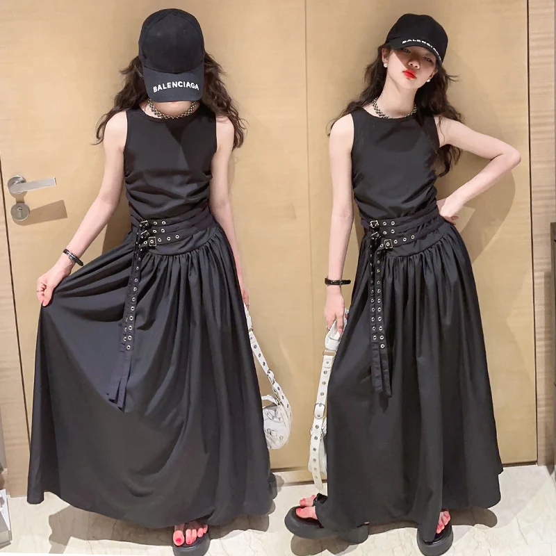 kids dresses for girls summer clothes meisjes jurk French style teenage girl sleeveless long dress vestido de princesa luxo 12