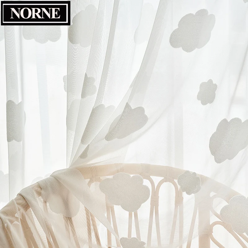 NORNE-Solid Luxurious Cloud Style Sheer Curtain for Living Room, Bedroom Window Voile Tulle, Custom Made, Elegant, Leisure